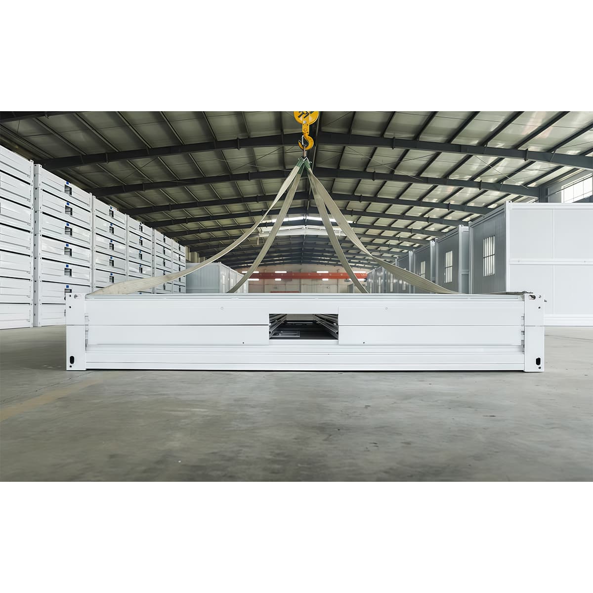 Row of configured container units with custom cladding